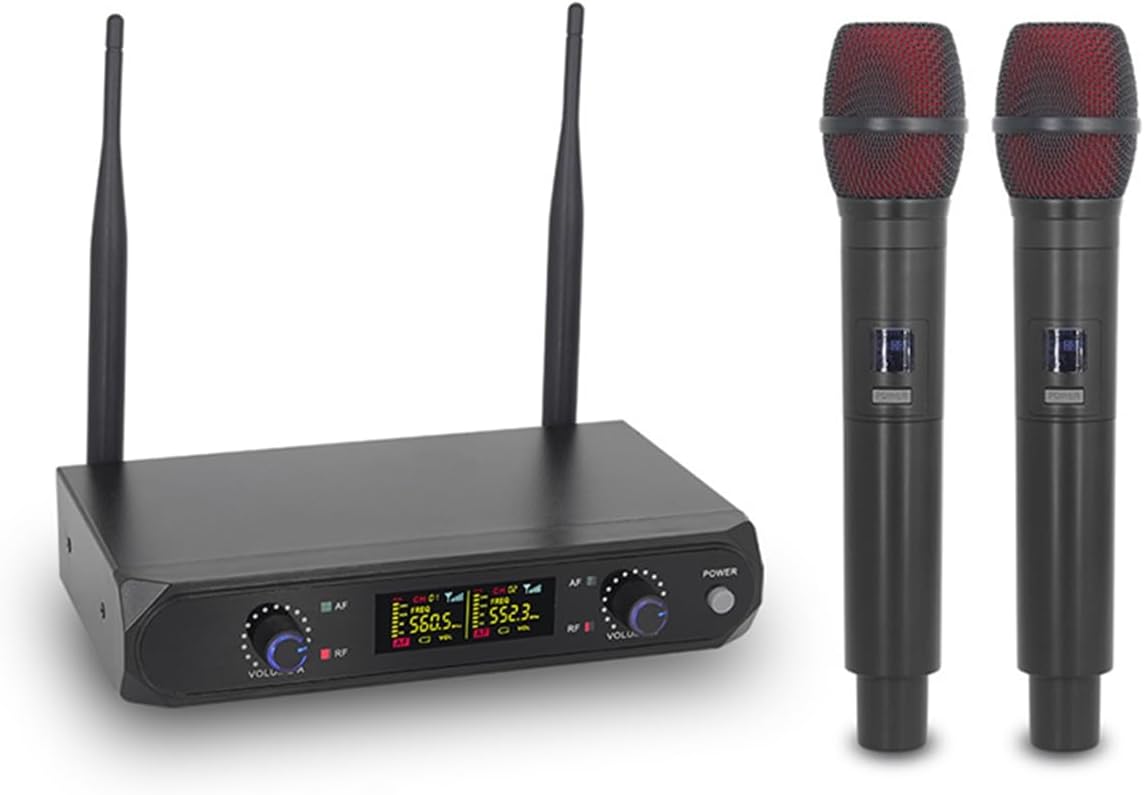 Wireless Dynamic Microphone System Professional High-Frequency Receiver Dual Channel for Home Cinemas Sound Cards (UK Plug)