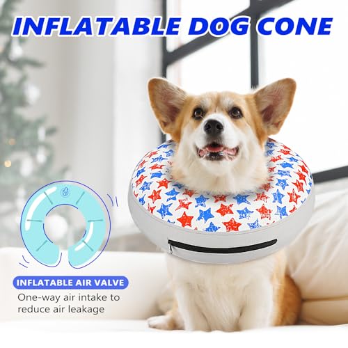 Image of Inflatable Dog Cone Collar to Stop Licking, Soft Neck Donut Collar After Surgery, Adjustable Recovery Cone for Small Medium Large Dogs (Star,S)