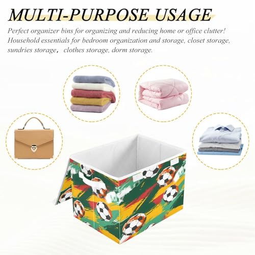 Image of senya Large Storage Bins with Linen Collapsible Foldable Storage Cubes Fabric Closet Organizer Containers box with Flip-Top Lid for Home Bedroom Office 16.7 x 12.6 x 11.8in (Football)