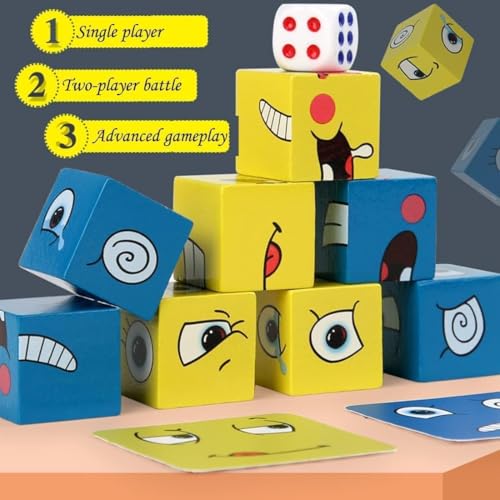 Image of Fun4You-Face Change Emoji Blocks Game for Kids | Wooden Expression Matching Cube Puzzle with Bell & Challenge Cards | Brain Development Educational Toy for Boys & Girls (5-12 Years)