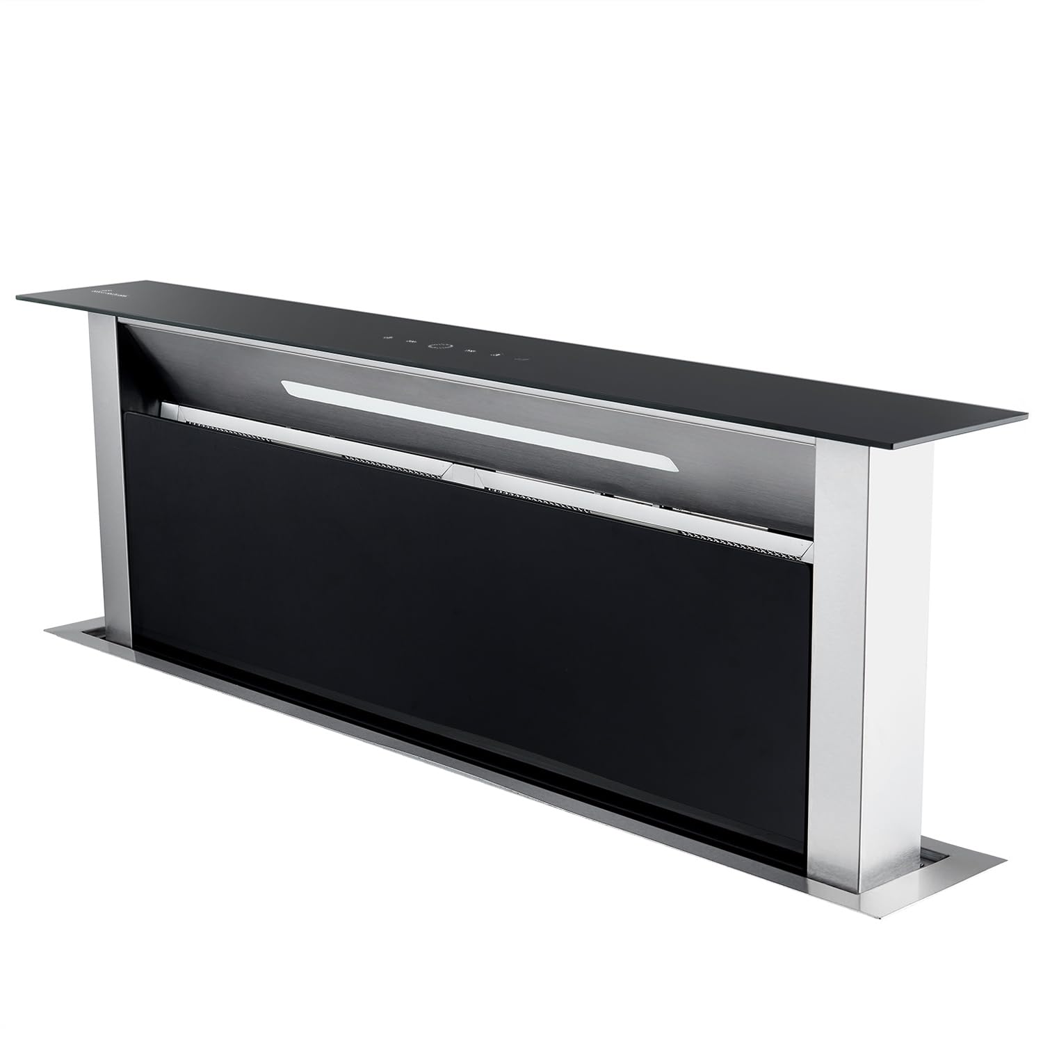 KKT KOLBE Downdraft Dunstabzug 87 cm | Tischabzug versenkbar | Dunstabzugshaube | Edelstahl | schwarzes Glas | Nachlaufautomatik | SensorTouch Bedienung | DRAFT870