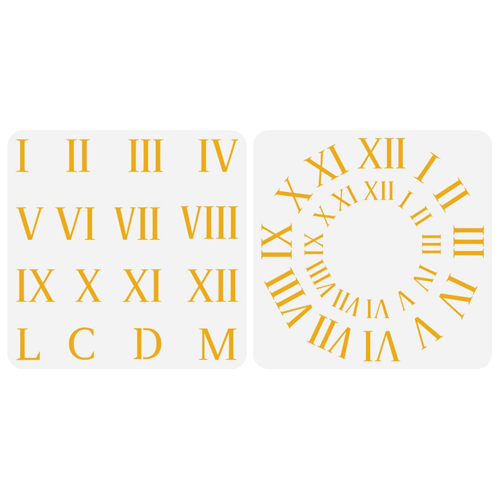 FINGERINSPIRE 2 PCS Roman Numerals Painting Stencil 11.8x11.8 Inch Reusable Clock Face Numbers Plastic Craft for Painting on Wall Wood Furniture DIY