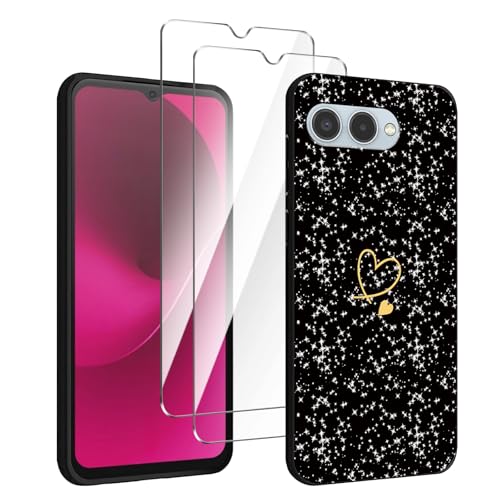 HuiYouMY Handyhülle für T-Mobile T Phone 3 5G Hülle Schwarz mit 2 Stück Schutzfolie Weich Black Schutzhülle Starker Schutz Silikon Case TPU Cover (6.6 WM89)