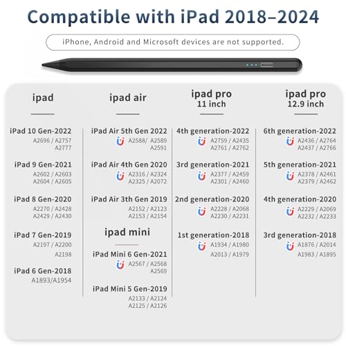 Image of HZD Apple Pencil for iPad 2025-2018 Faster Charge Stylus Pen,Black | with Tilt Sensitivity & Palm Rejection & Magnetic Compatible iPad 11 /10 /9 /8 /7 /6, Pad Air 3 /4 /5, Pro 12.9 inch /11 inch,Mini 6 /5, M2 /M4