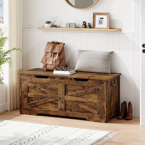 IDEALHOUSE-Storage-Chest-394-Storage-Bench-Wooden-Toy-Chest-Box-Farmhouse-Storage-Trunk-with-Safety-Hinge-Supports-350-lbs-for-Entryway-Living-Room-Bedroom IDEALHOUSE Storage Chest 394 Storage Bench Wooden Toy Chest Box Farmhouse Storage Trunk with Safety Hinge Supports 350 lbs for Entryway Living Room Bedroom