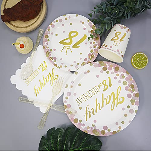 Pandecor 18 Years Old Birthday Party Disposable Tableware Set -Serves 20-18Th Birthday Dinner Plates,Dessert Plates,Cups,Napkins,Forks,Knives And Spoons For Teen Girls #TOP6