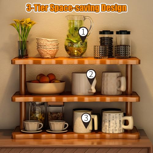 Becherhalter aus Holz, Arbeitsplatte, Kaffeestation, Organizer, Thekenregal für Tee, Kaffee, Bar, Zubehör, Matcha-Ständer, Tassen-Display, Küchengewürz-Aufbewahrungsregal, 2 Ebenen, 39 cm