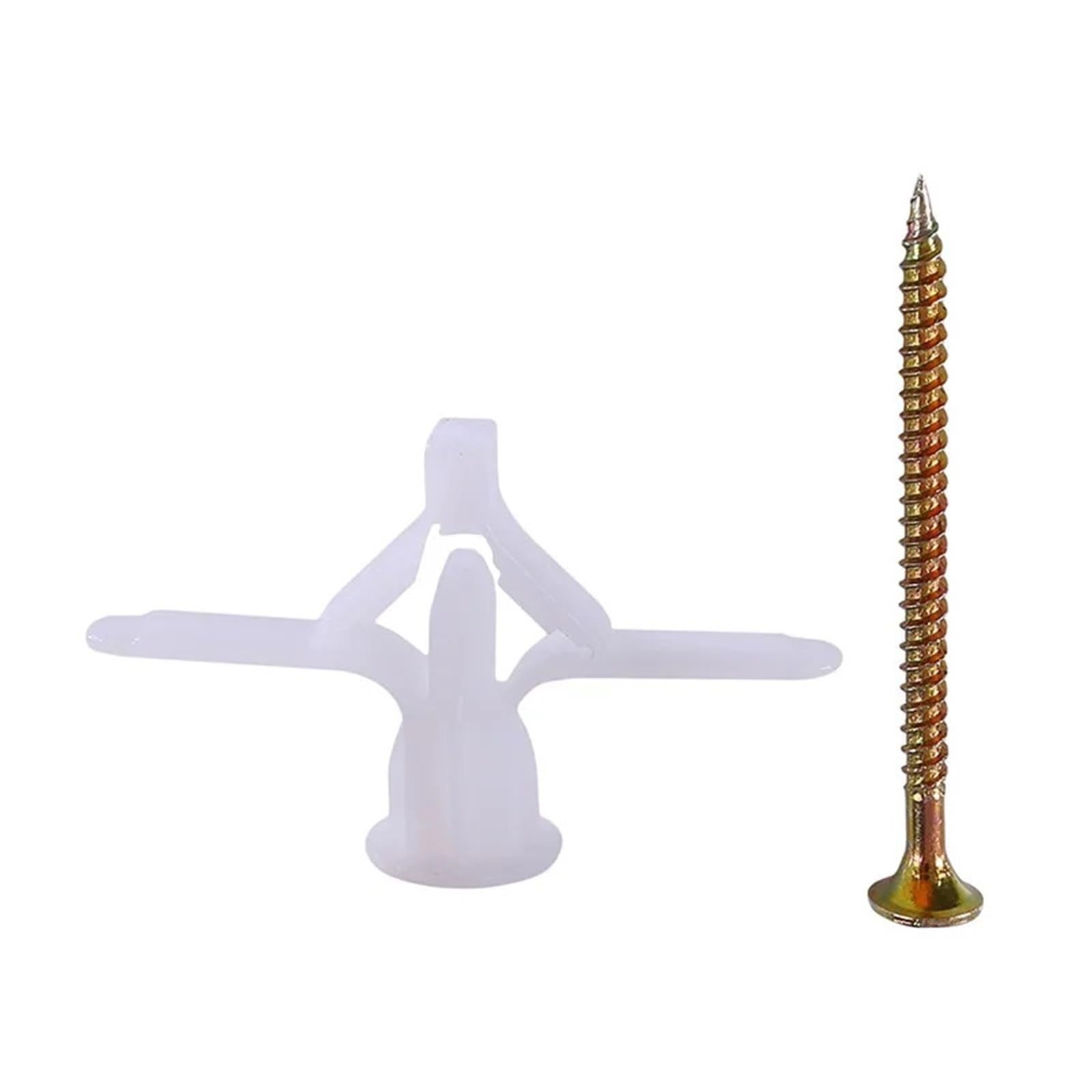 AYUWQZX Self Drilling Drywall Anchors with Screws Kit, Self Drilling Plastic Toggle Drywall Anchors Screws 200pcs White Gray(White)