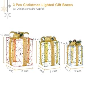 3pcschristmaslightedgiftboxesprelitxmaspresentboxeswithredgreenbluebeadedribbons60warmwhiteledsforhomelawnindooroutdoorchristmasdecor  Urban Country Home Decor 3 pcs christmas lighted gift boxes pre lit xmas present boxes with red green blue beaded ribbons 60 warm white leds for home lawn indoor outdoor christmas decor  urban country home decor
