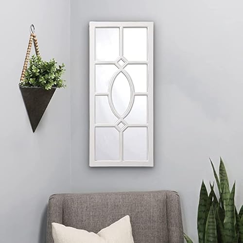 Sofe Hanging Rustic Window Mirrors For Wall Decor 30" X 13", Farmhouse Distressed White Full Length Mirror Wall Mounted, Decorative Wood Rectangal Hallway Mirror Wall Decor For Living Room Bedroom #TOP2
