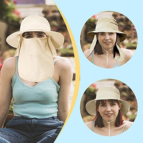 Fishing Hat for Men & Women, Outdoor UV Sun Protection Wide Brim Hat with Face Cover & Neck Flap (Beige) - Thumbnail 2