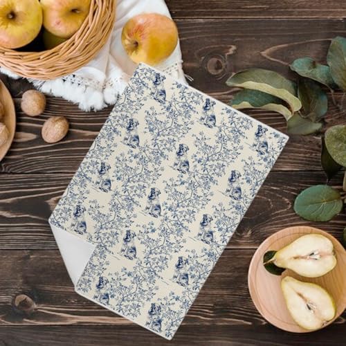 Image of Vintage Blue Floral Golden Retriever Kitchen Towel - Dog Lover Dish Towel, Elegant Home Decor, Novelty Tea Towels, Gifts for Pet Owners, Farmhouse Decorative Hand Towel, 16x24 Inch