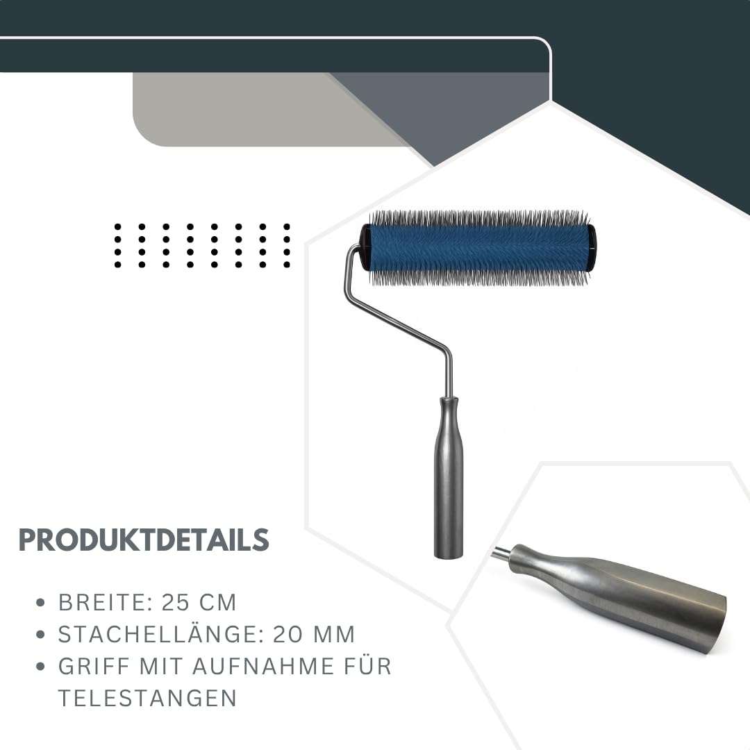 Pangolino Entlüftungsroller mit Metallstacheln Stachelwalze mit Stachellänge: 20 mm - Profi-Qualität (25 cm - 20 mm)