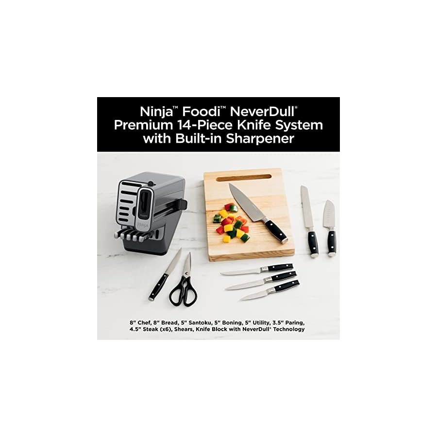 Ninja-Knife-Set-Knife-Sharpener-Knife-Block-Set-Stainless-Steel-Knives-14-Piece-Set-Steak-Knives-Chef-Knives-and-More-Foodi-NeverDull-Black-K32014 Ninja Knife Set, Knife Sharpener, Knife Block Set, Stainless Steel Knives, 14 Piece Set, Steak Knives, Chef Knives and More, Foodi NeverDull, Black, K32014