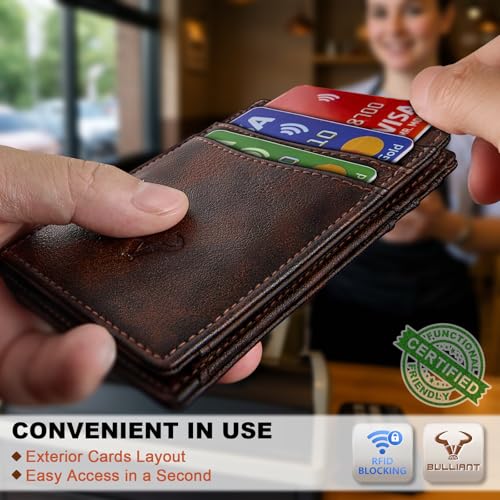 Image of BULLIANT Slim Wallet For Men 12Cards,Magnetic Flip Build-in Money Clip Airtag Compatible-RFID Blocking