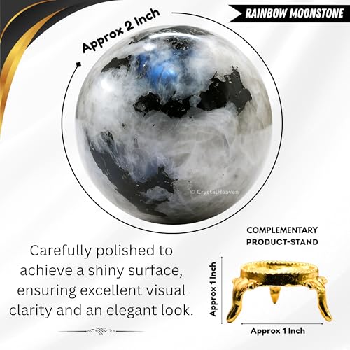 Image of Certified Rainbow Moonstone Crystal Ball for Meditation - Premium Crystal Vastu Items for Home and Feng Shui Items for Good Luck - Ideal for Pooja Supplies and Spiritual Practices (2 inch Inch)
