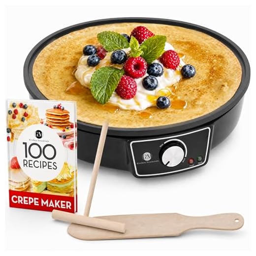 Crepe Maker Machine, Pancake Griddle – Nonstick 12” Electric Griddle – Pancake Maker, Batter Spreader, Wooden Spatula – Crepe Pan for Roti, Tortilla, Blintzes – Portable, Compact, Easy Clean