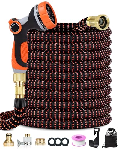 Garden Hose Pipe 45M/150FT Expandable Garden Hose 10 Spray Mode Hosepipe for Garden 4 Layer Latex 3/4&1/2 Metal Connectors Hands-Free Spray Gun Flexible & No-Leak Water Hose Orange