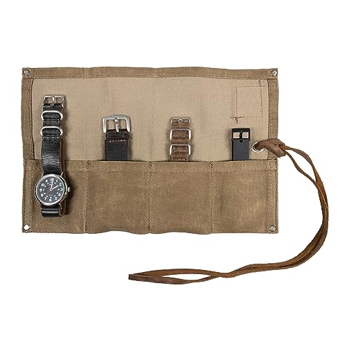 Image of Hide & Drink, Waterproof Waxed Canvas Travel Watch Roll Organizer with 4 Slots, Easy Carry On Watchlover Storage, Handmade Travel Case, Fatigue