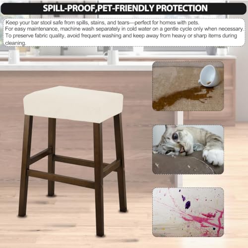 Image of NeColorLife Rectangle Bar Stool Covers Waterproof,Beige,2 Pack | Stretch Saddle Seat Covers for Counter Height, Kitchen Island, and Vanity Bar Stools, Protecting Seats from Daily Wear