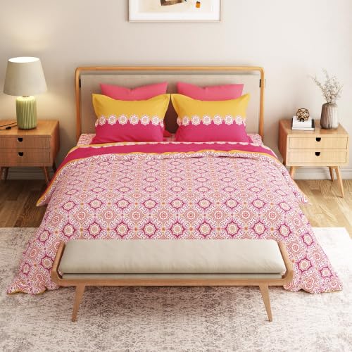 Image of Mytrident Bedsheet for Double Bed Queen Size |90 Inches x 100 Inches | Meadow Pink