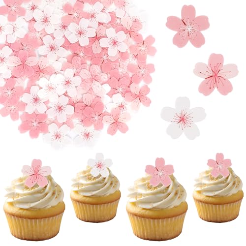 90 PCS Edible Flower Cake Topper Edible Cherry Blossoms Cupcake Toppers Wafer Paper Floral for Wedding Cake Birthday Party Food Decoration Cupcake Picks for Birthday Supplies