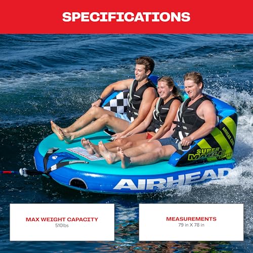 Image of Airhead Mable Towable Tube for Boating, 1-4 Rider Inflatable Boat Tube for Water Tubing, Heavy Duty Full Nylon Cover, EVA Foam Pads, Dual Tow Point, Patented Speed Safety Valve