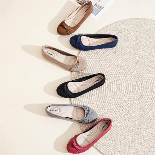 Image of Veittes Women's Wide Width Flat Shoes, Fashion Round Toe Comfortable Classy Design Dressy Ballet Flats.(2109004-4,BK /MF,8.5 Wide)