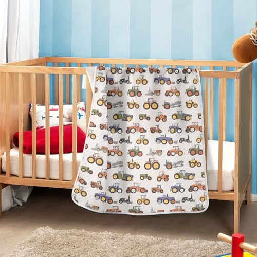 Image of Swaddle Blanket for Boys Girls Soft Swaddle Blanket for Infant Toddler 30X40in Cartoon Pattern of Tractors Muted Colors