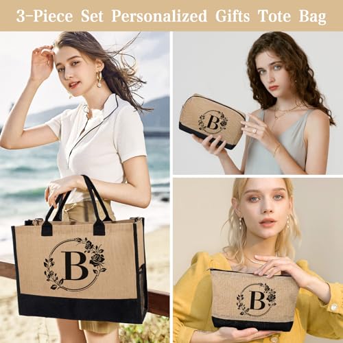 Bolsa personalizada de yute con inicial para mujer miniatura 2