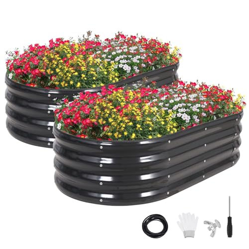 GoCampDirect 120 x 60 x 30 cm Hochbeet Pflanzbeet Frühbeet Gartenbeet Pflanzkübel Pflanzkasten Blumenkasten Gemüsebeet Blumenbeet Holzfarbe Verzinkter Stahl（2 Pakete）