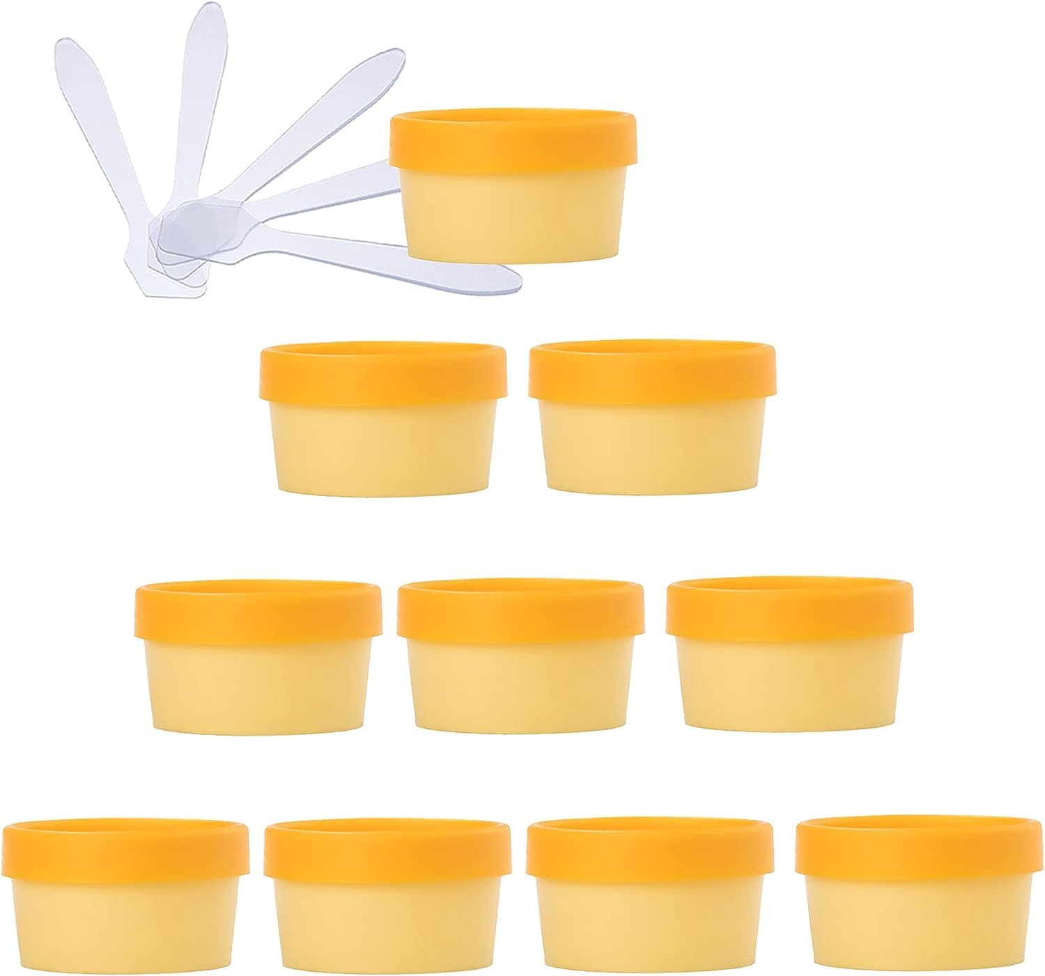 KRXSOBNV Cosmetic Jars, 10 PC Plastic Storage Jars with Inner Liner for Body Hand Face Cream Lotion Gel 5X Spatula(Yellow,1.7 Ounces)
