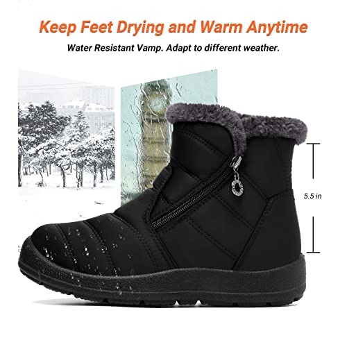 Scecocrs Women Winter Warm Fur Lined Snow Boots, Waterproof Ankle Boots With Zipper For Women,Comfortable Women's Non-Slip Booties For Outdoor #TOP3