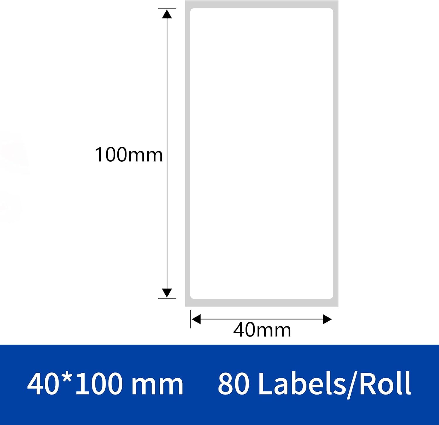 A white rectangular label with dimensions 40mm width and 100mm height, indicating '80 Labels/Roll'.