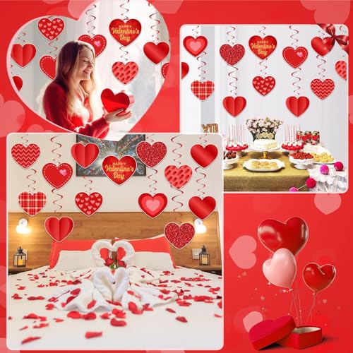 Image of Festiko Cardstock 10 Pcs Valentine's Day Hanging Swirl Decorations (Swirls 4), Red Hearts Swirls For Love Decoration