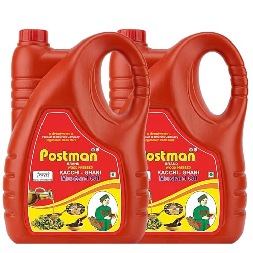 Image of Postman Wood Pressed Kachi Ghani Mustard Oil 5L Jar Pack of 2