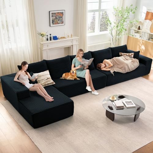 Image of Oversized Modular Sectional Sofa Couch, Large 5 Seater Corner Sofa Modern L Shaped Sectional Couch Cloud Couches for Living Room, Office, Spacious Space, Corduroy, No Assembly Required, Black