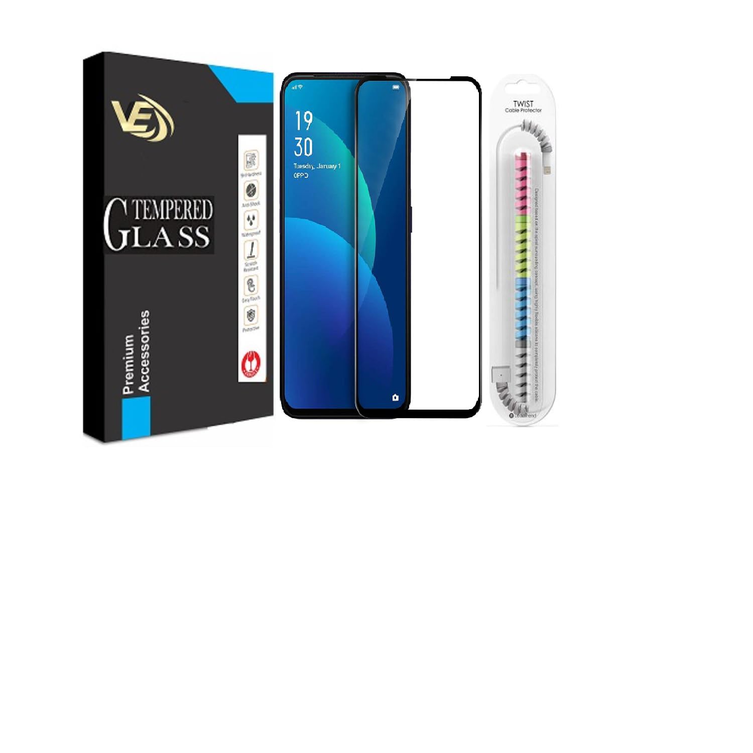Edge To Edge Tempered Glass for Oppo F11 Pro, OG Tempered Glass with Cable Protector (Pack of 1) (B091YRJDSH) Amazon Price History, Amazon Price Tracker