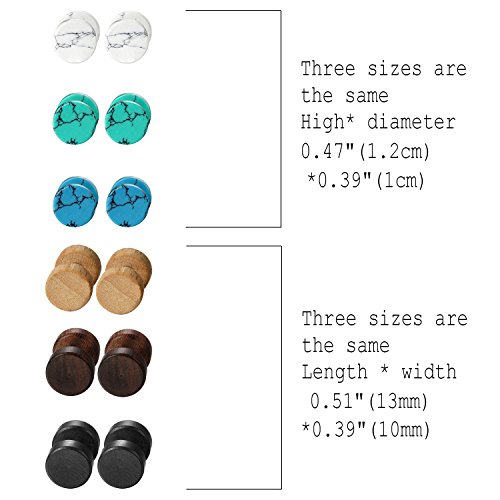 Pendientes de madera de mármol de 8mm estilo túnel de ilusión en pack de 6 pares 2