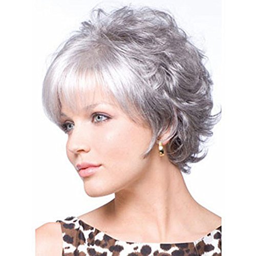 MEILEDA Fluffy Wig For Women Silver Grey Wigs With Bangs Heat Resistant Synthetic Short Hair Wigs + Wig Cap (Silver) MLD010