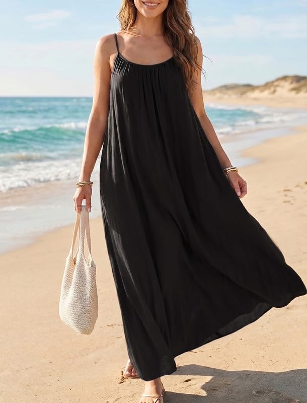 Vestito da Donna con Schiena Scoperta Casual Maxi Vestiti con Spalline Sottili Estivo Elegante Vestito Lungo Senza Maniche Leggeri Boho Chic Vestiti da Spiaggia Abito Oversize per Vacanze