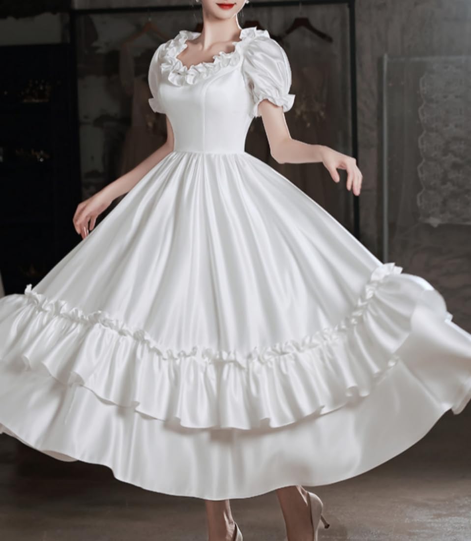 Hengsha Pling Victorian Ball Gown for Women Marie Antoinette Dress Off Shoulder Satin Princess Gown