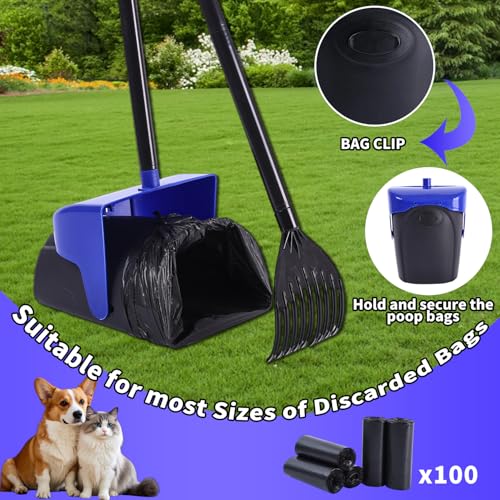 Image of ienjoyed 43 inch Tall Pooper Scooper Large Swivel Bin & Rake with 100 Waste Bags,Heavy Duty Dog Pooper Scooper for Dogs, Long Handle Poop Scooper with Lid for Yard, Grass, Gravel (Blue)