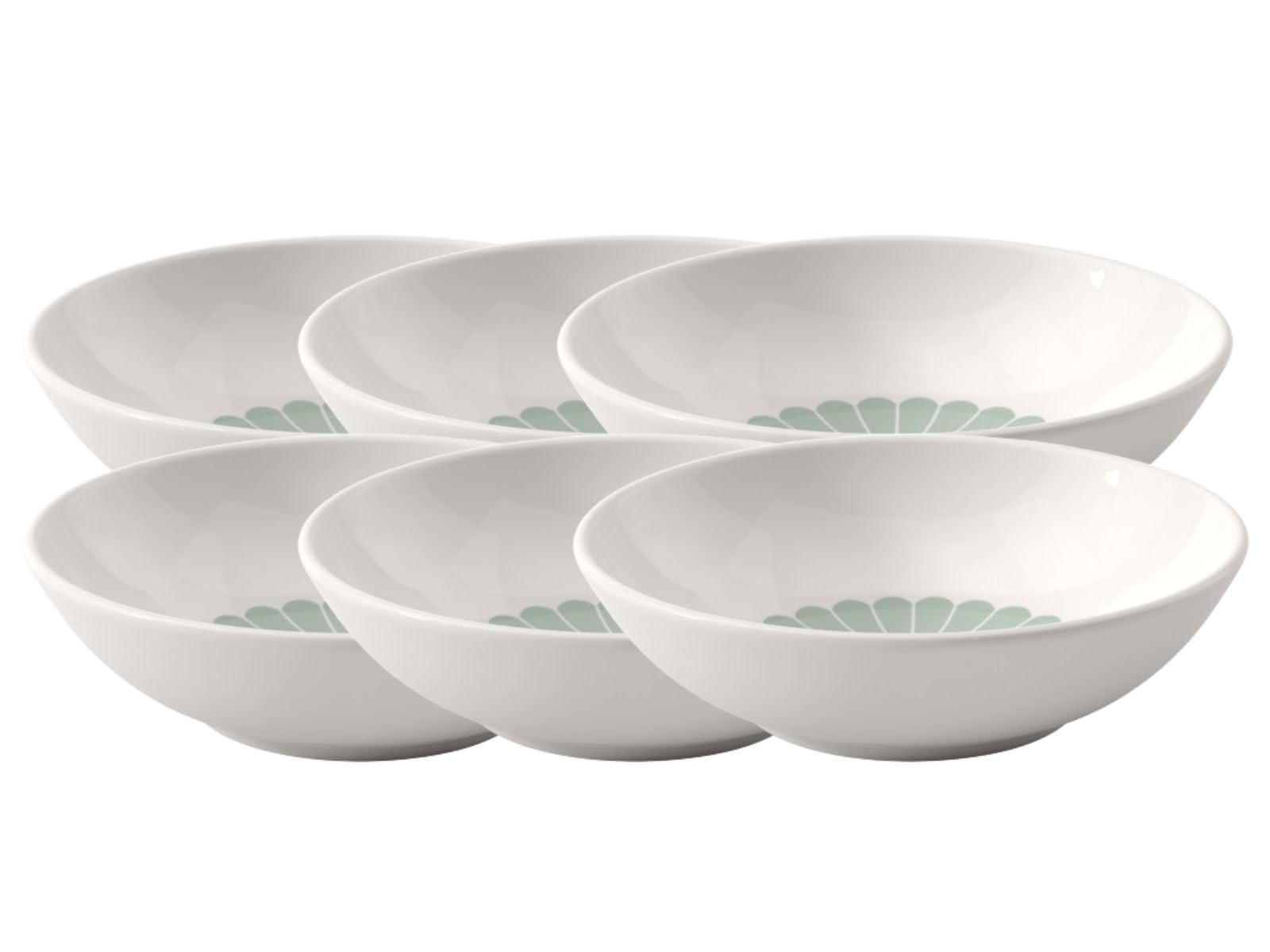 Villeroy & Boch - Fleur Vert Dessertschalen 6er Set, Schalen für Desserts, Snacks & Beilagen, Bowl mit Blumenmuster, Spülmaschinenfest & Mikrowellensicher, Premium Porzellan, Grün