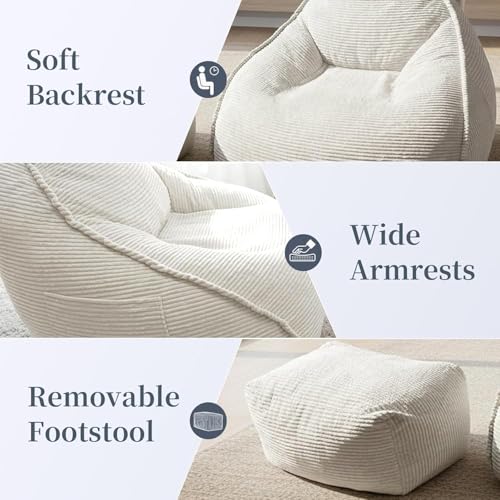 WHGBJA 4FT Bean Bag Chair for Adults/Teens/Kids with Ottoman (Beige) - image 4