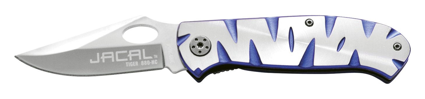 Jacal Tiger 880HC Smooth Action Aluminum Handle Belt Clip Straight Blade Traditional Folding, 2.8"