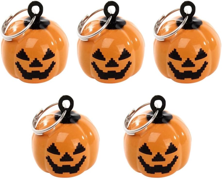 Miniatura 9 de balacoo Collar de calabaza para mascotas, 10 unidades de campanas de cobre para mascotas, forma de calabaza, seguro de liberación rápida para