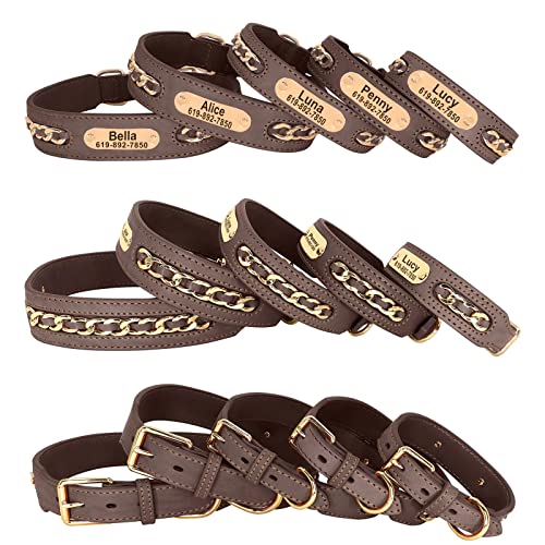 Didog Hundehalsbänder aus echtem Leder, exquisites geflochtenes Leder, personalisiert mit graviertem breitem Namensschild, verstellbare und langlebige Hundehalsbänder für mittelgroße Hunde, braun, XL