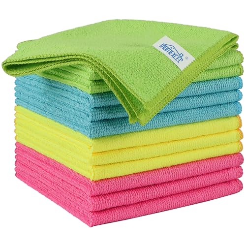 HOMEXCEL Microfibre Cloth 12 Pack Cleaning Rag Microfibre Cleaning Cloths Towels with 4 Color Assorted 29 x 29 cm (Green/Blue/Yellow/Pink)