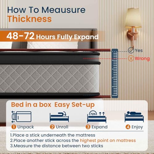 Image of 10 Inch Twin XL Medium Firm Hybrid Mattress, Cooling Gel Memory Foam & Pocket Coils, Motion Isolation, Reinforced Edge Support, Fiberglass-Free, CertiPUR-US Certified, Bed in a Box
